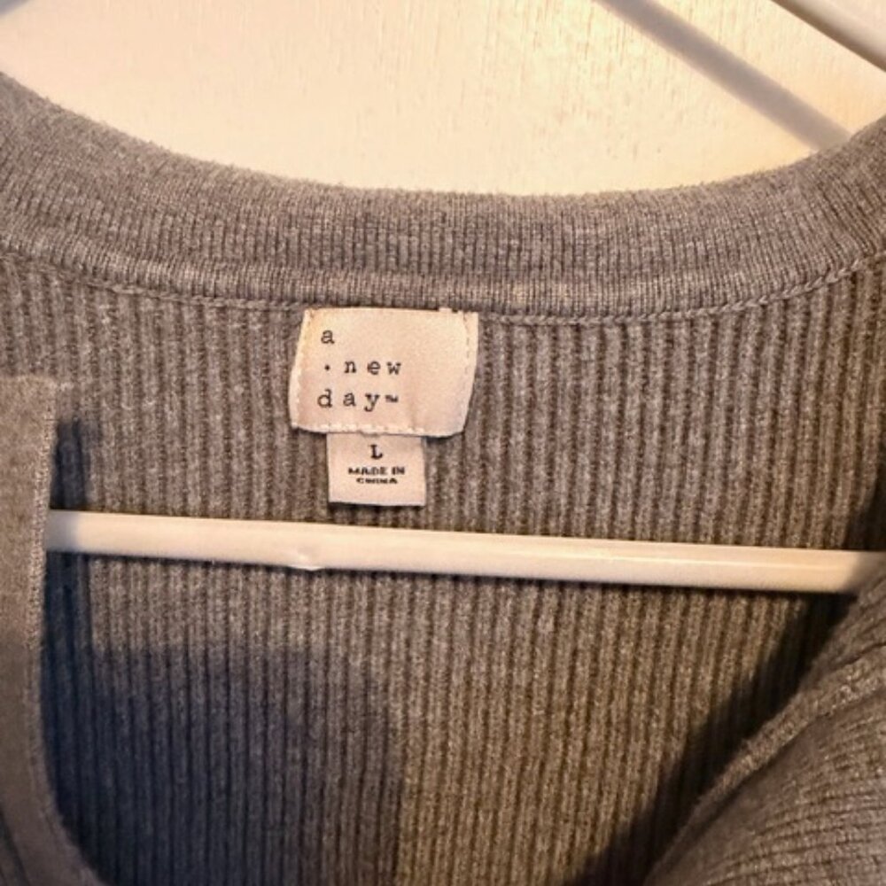 a new day Polo Collared Long Sleeved Gray Sweater Mini Dress- L - Picture 3 of 8